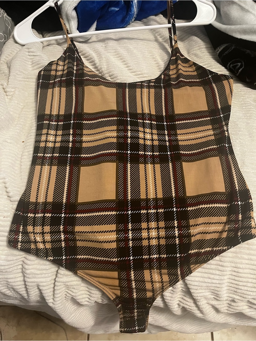 Chocolate Plaid Cami with Red & Blue Accents